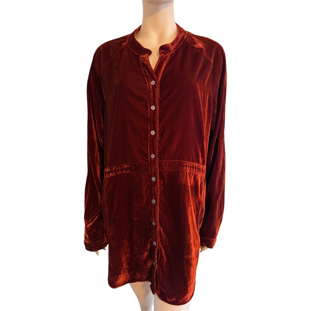 Natural Life Velvet Rust Button Front Oversized Shirt Sz XL Boho - Picture 3 of 8